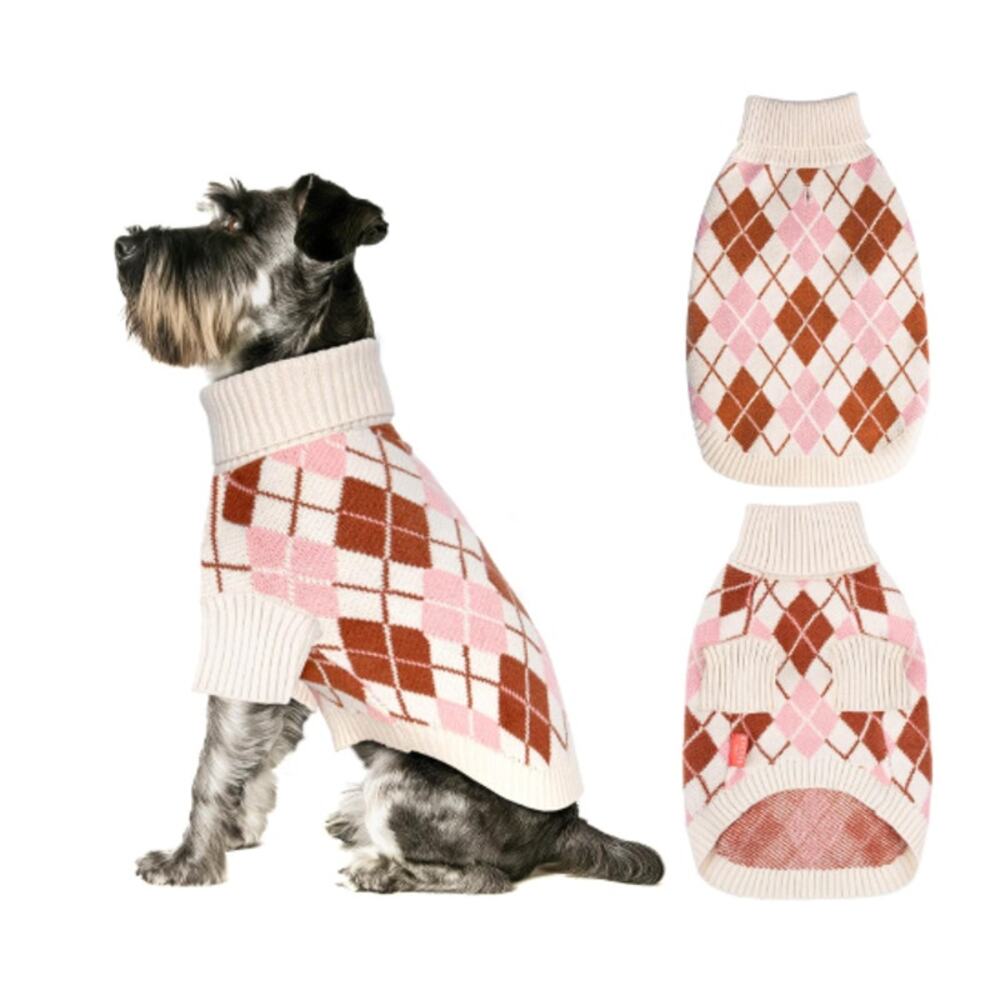 NEW - KYEESE Diamond Plaid Sweater for Small Dogs Turtleneck Comfy Coats XL